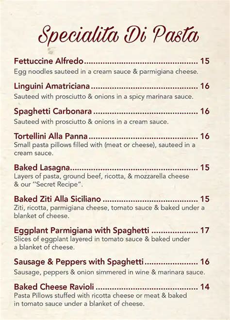 Menu at Vito's Italian Restaurant, Fruit Cove, 116 Bartram Oaks Walk #101