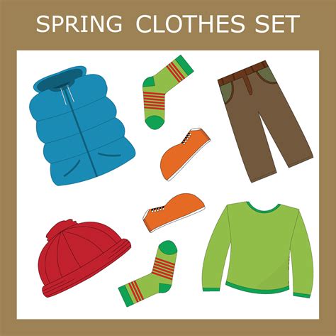 Children's seasonal clothes. Season of clothing for spring. Cartoon children's seasonal spring ...