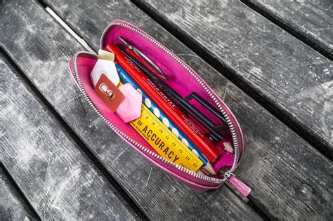 XLarge Zippered Leather Pencil Case - Pink - Galen Leather