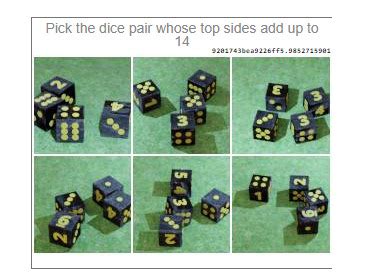 Verification "Pick the dice pair whose top sides add up to 14" is ...