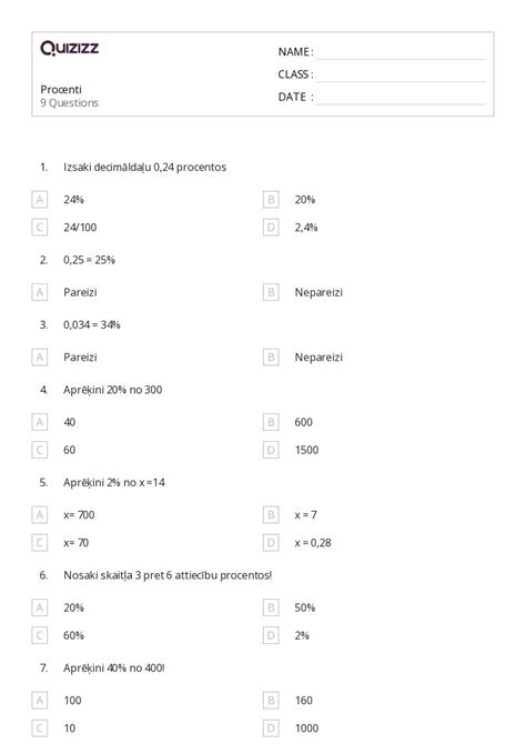 Ponad 50 Procenty, stosunki i wskaźniki arkuszy roboczych dla Klasa 6 w Quizizz | Darmowe i do druku