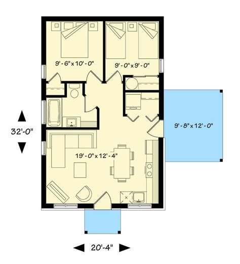 Plan 22405DR: Two Bedroom Tiny Cottage | 20x30 house plans, Drummond house plans, House plans