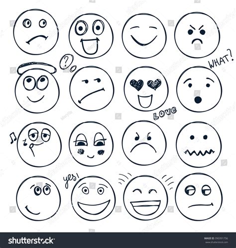 Vector Set Hand Drawn Faces Moods Stock Vector (Royalty Free) 390391756 ...