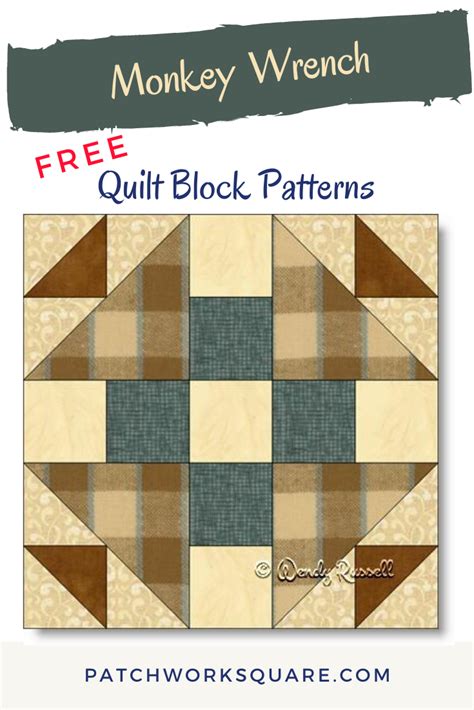 Monkey Wrench quilt block | Quilt block patterns free, Quilt blocks ...