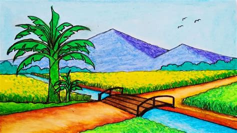 Gambar Pemandangan Gunung Dan Sawah Kartun