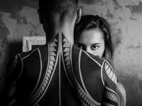 people, man, woman, body, tattoo, art, couple, back, black and white ...