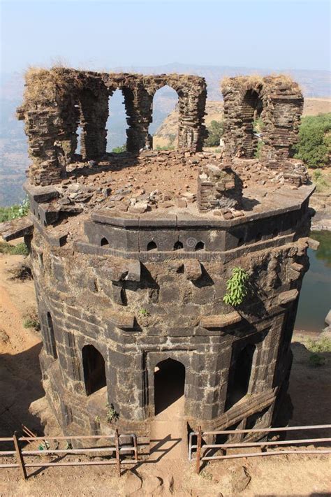 Aerial View of the Ruined Fortress of Raigad Fort, Raigad, Maharashtra, India Stock Image ...