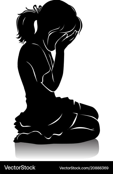 Silhouette little girl crying Royalty Free Vector Image