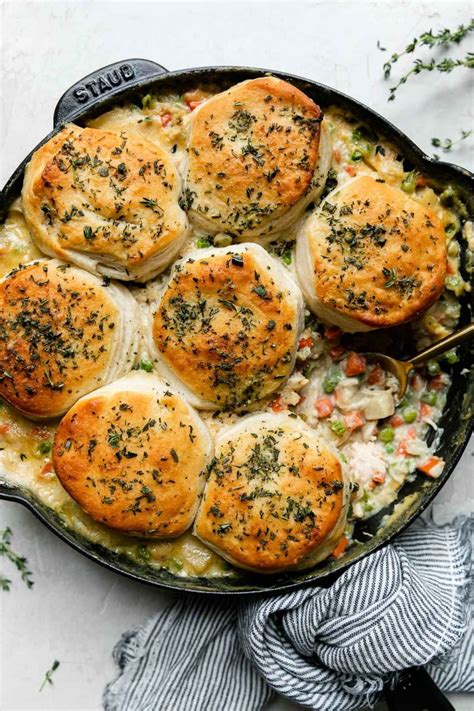 Easiest Skillet Chicken Pot Pie with Herb Butter Biscuits | PWWB