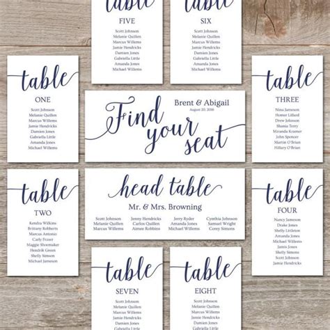 Wedding Seating Chart Template // DIY Seating Cards, Editable Seating Chart Printable // Navy ...