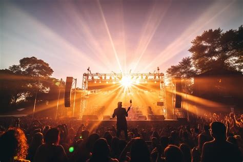 Premium AI Image | A man stands on a stage with a crowd watching him at ...