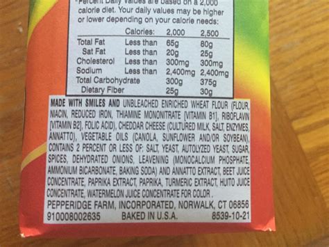 Goldfish Ingredients Label