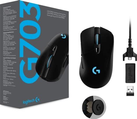 Logitech G703 LIGHTSPEED Wireless Gaming Mouse with Hero 25K Sensor, LIightSync RGB, PowerPlay ...