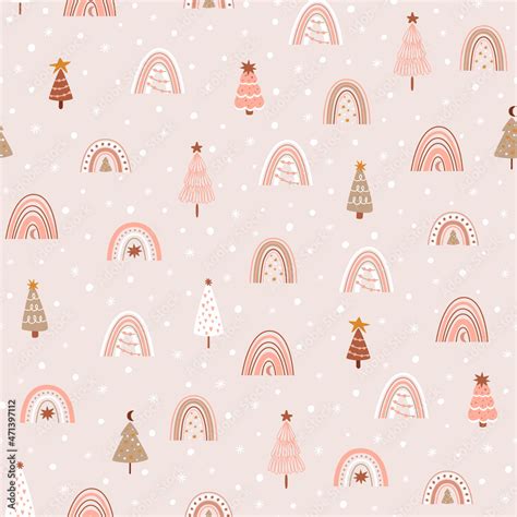 Pink christmas rainbows Christmas tree pattern. Pastel Christmas ...