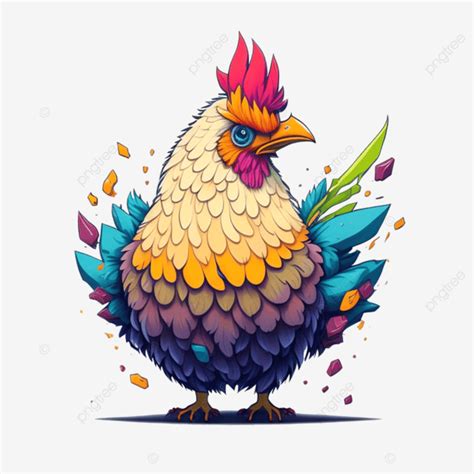 Chicken Animal Design With Forward Facing Pose, Chicken, Colored Fur, Rooster PNG Transparent ...