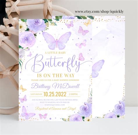 Editable Purple Butterfly Baby Shower Invitation Girl - Etsy