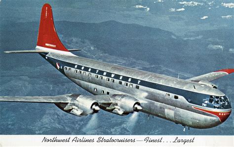 Northwest Airlines Boeing 377 Stratocruiser Postcard Airplane In Flight ...