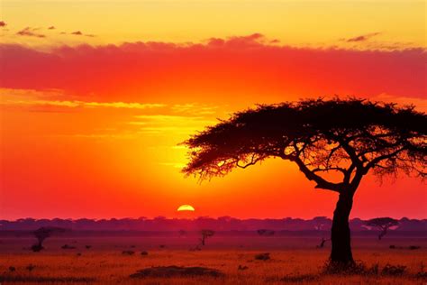 Fascinating View Of A Silhouette Tree On The Savannah Plains At Sunset Photo | JPG Free Download ...