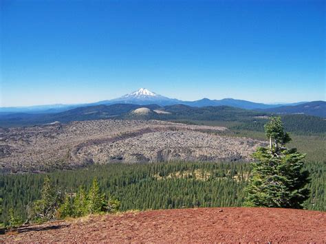 Mount Shasta and Little Glass Mountain from Medicine Lake Volcano, near Lava Beds National ...