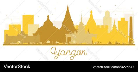 Yangon city skyline golden silhouette Royalty Free Vector