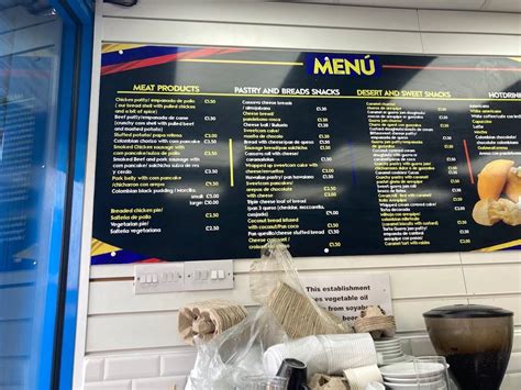 Menu at Colombian Bakery, London