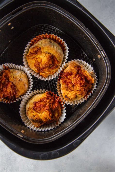 Air Fryer Breakfast Recipe - Banana Cinnamon Roll Muffins - Sweetphi