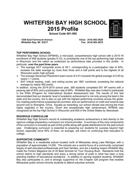 2015 Profile - Whitefish Bay Schools