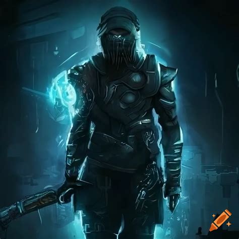 Futuristic cyberpunk ninja artwork with glowing eyes on Craiyon