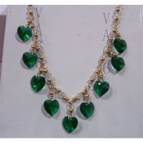 14K Gold Swarovski Crystal Necklace wire Wrapped Suasa Emerald Colors Rantai | Shopee Malaysia