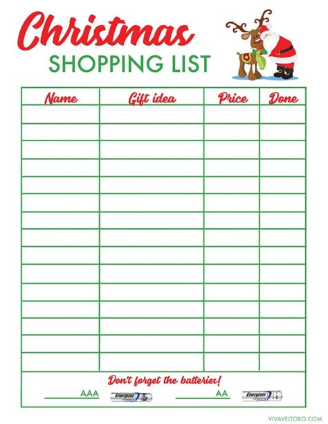 FREE Christmas Shopping List Template - Viva Veltoro