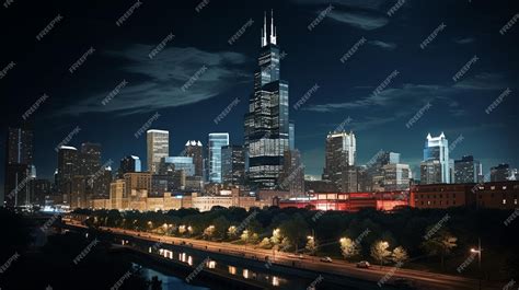 Premium AI Image | Night view of Willis Tower formerly Sears Tower