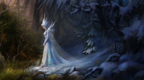 Images The Snow Queen Fantasy young woman Trees 2560x1440