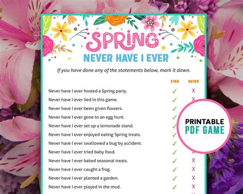 Spring Never Have I Ever Springtime Ever or Never - Etsy