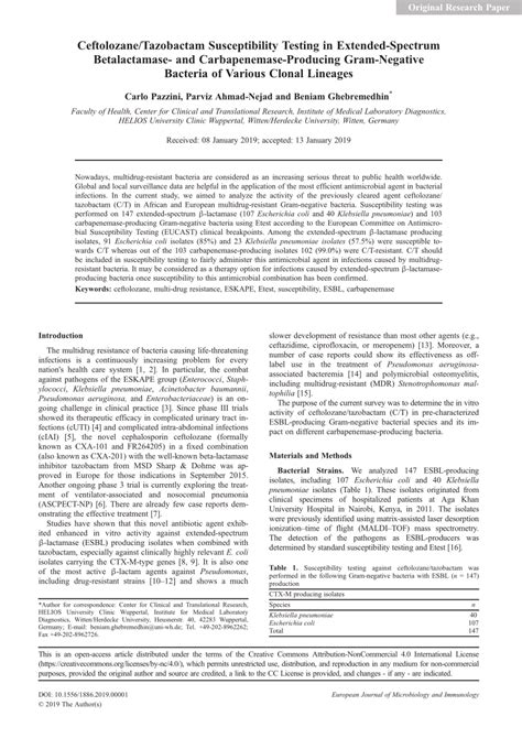 (PDF) Ceftolozane/Tazobactam Susceptibility Testing in Extended ...