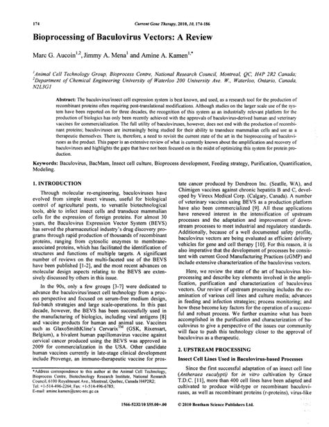 (PDF) Bioprocessing of Baculovirus Vectors: A Review