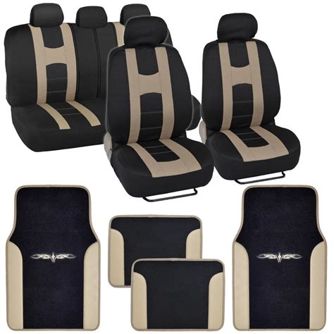 Complete Set Car Seat Covers and 2 Tone Vinyl Mats Black / Beige Front and Rear | eBay