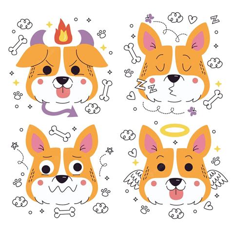 Free Vector | Doodle hand drawn dog emoticons stickers collection