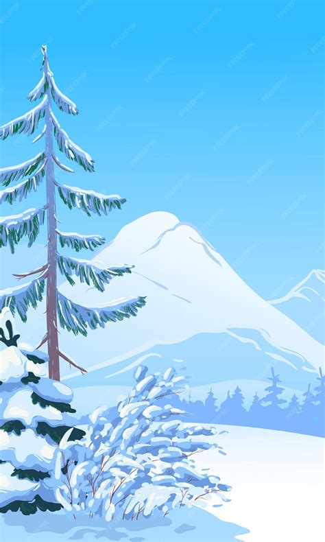 Premium Vector | Vertical scene with falling snow snowcovered trees firs against the backdrop of ...