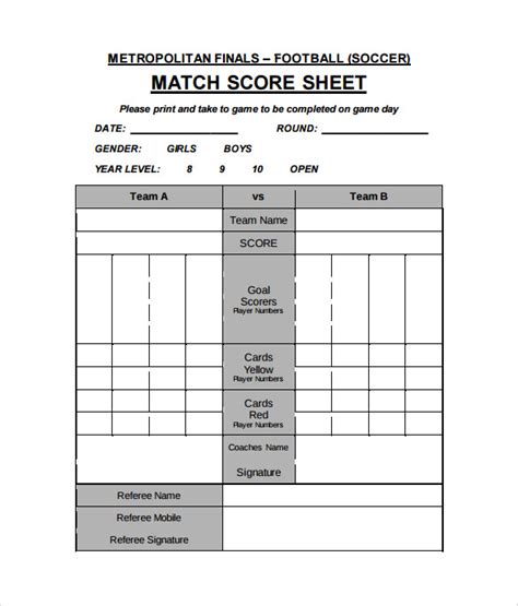 10+ Sample Football Score Sheet Templates | Sample Templates