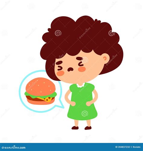 Cute Hungry Young Girl Think about Burger Stock Vector - Illustration of concept, holding: 204837232