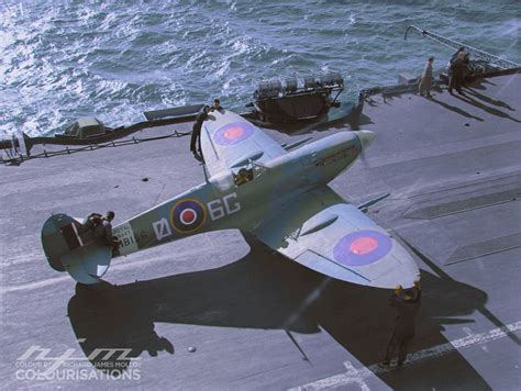 A Supermarine Seafire Mark IIc of 885 Naval Air Squadron warming up its engine for take off in ...