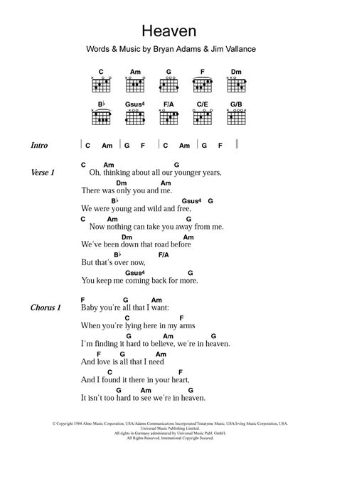 Heaven by Bryan Adams - Guitar Chords/Lyrics - Guitar Instructor