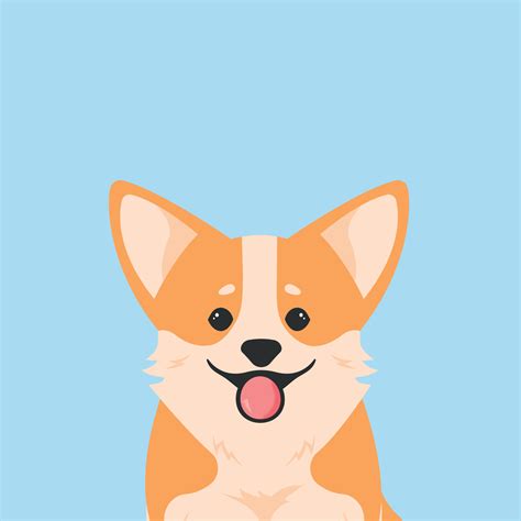 Portrait of a dog face cartoon illustration. Welsh corgi pembroke smiling with tongue out ...