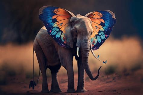 Premium Photo | An elephant with a butterfly on its ears