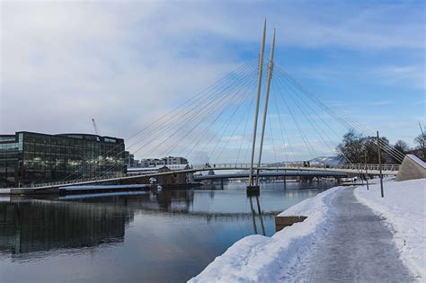 HD wallpaper: bridge, city life, drammen, footbridge, norway, winter, sky | Wallpaper Flare