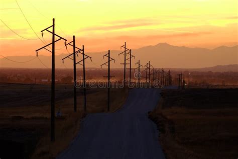 Sihouette Silhouetted Power Lines at Sunrise or Sunset Stock Photo ...