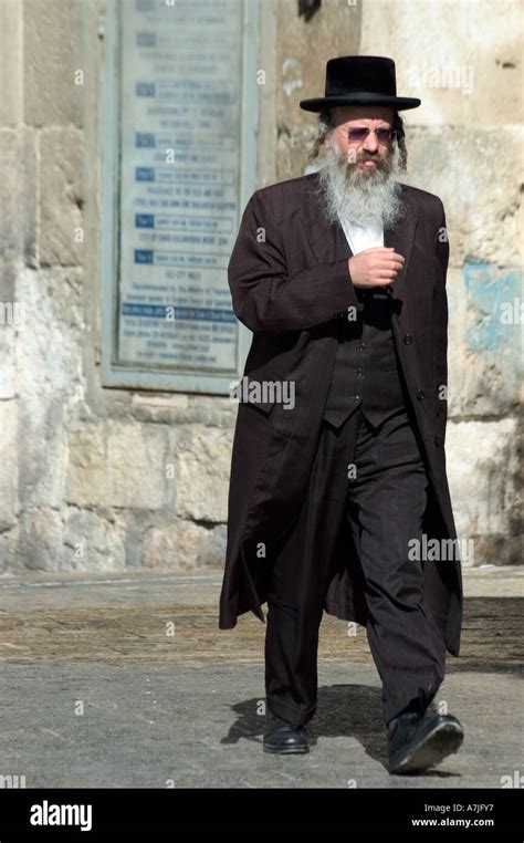 Jewish man in traditional clothes Old Walled City Jerusalem Israel ...