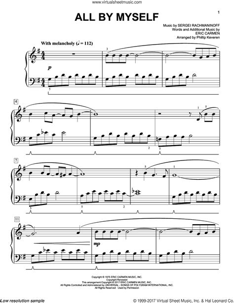 Eric Carmen All By Myself Sheet Music (Easy Piano) (Piano Solo) In G ...