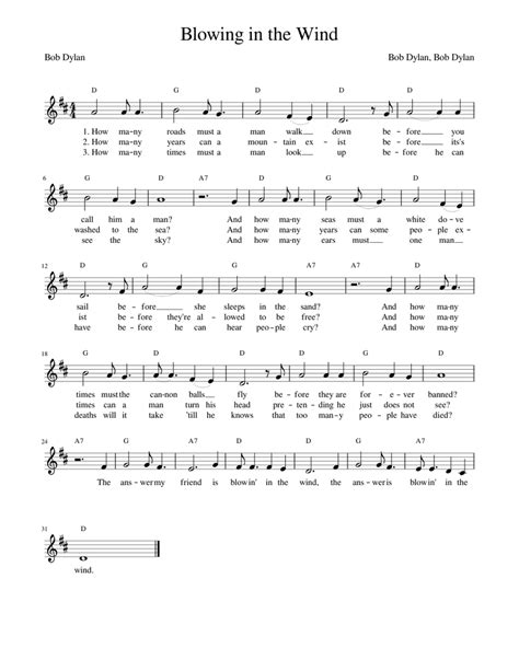 Blowing in the Wind Sheet music for Voice | Download free in PDF or ...