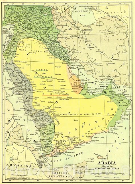 Historic Map : 1917 Arabia showing the Kingdom of Hejaz : Vintage Wall ...